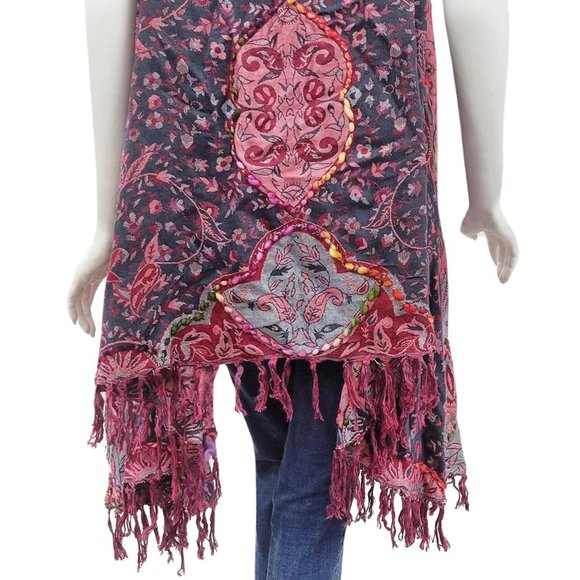 New Raspberry Grey Raj Boho Vest Embroidered Fringe 1 Size Women Gift For Her - Picture 6 of 6